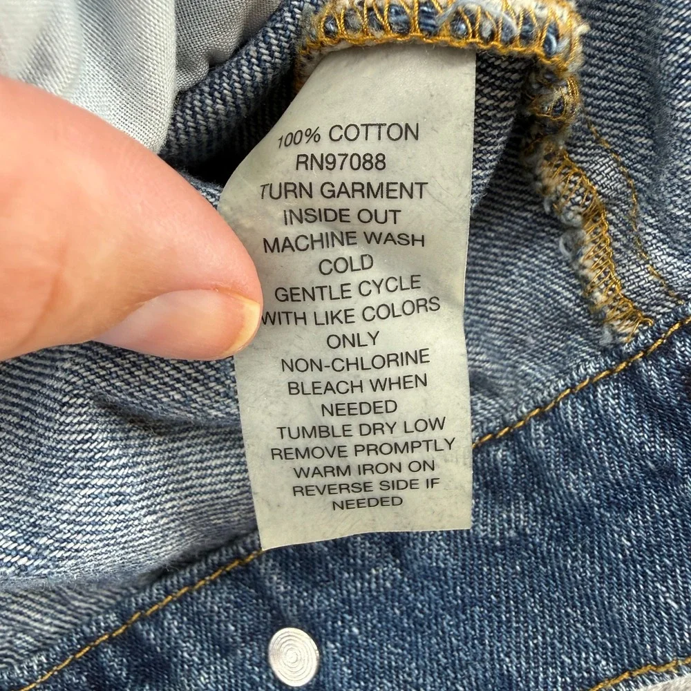 dELiA*s Denim Jacket Womens L Blue Patchwork Distressed Trucker Jean Jacket - Picture 14 of 16